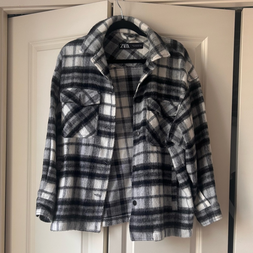 Zara Monochrome Plaid Utility Jacket